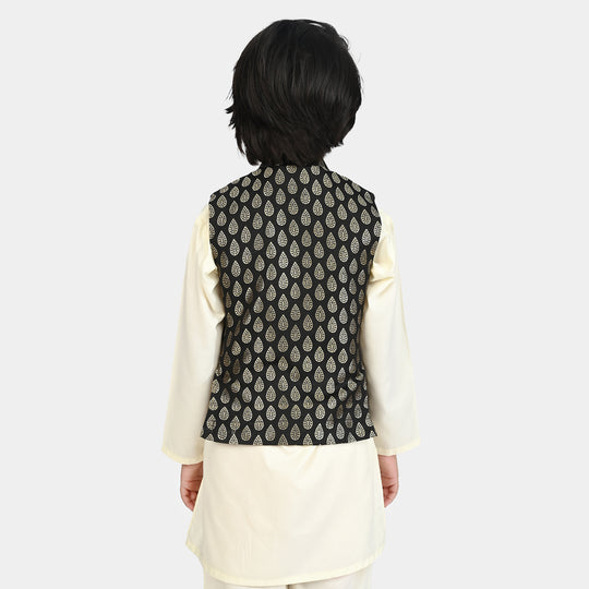 Boys Poly Viscose Waistcoat (Golden Motif))-BLACK