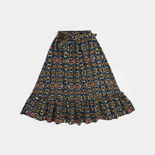 Girls Cotton Slub Long Skirt 9002-BLACK