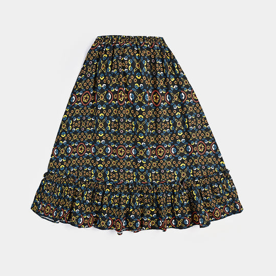 Girls Cotton Slub Long Skirt 9002-BLACK