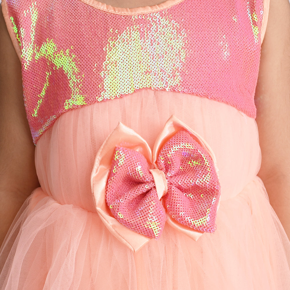 Girls Sequence Fancy Frock Gorgeous-Peach
