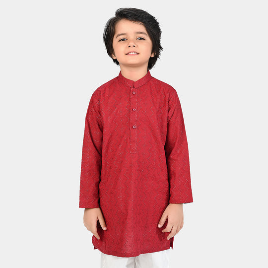 Boys Cotton Printed Kurta (Chicken)-MAROON