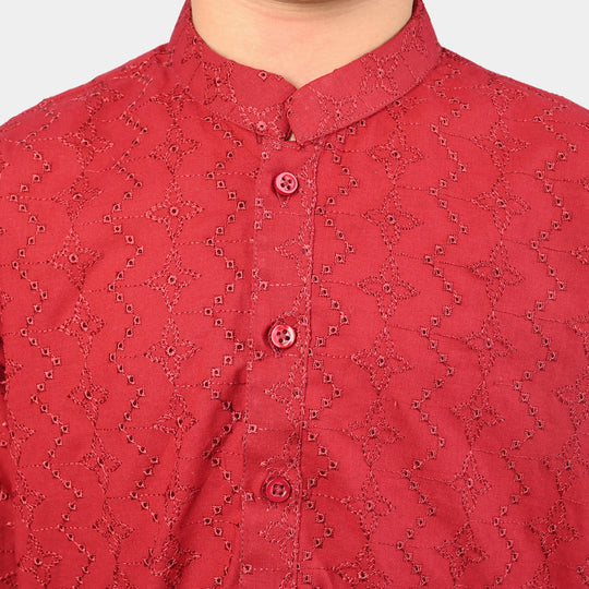 Boys Cotton Printed Kurta (Chicken)-MAROON