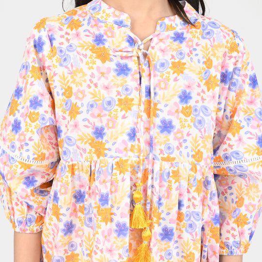 Girls Cotton Poplin Long Dress-Multi