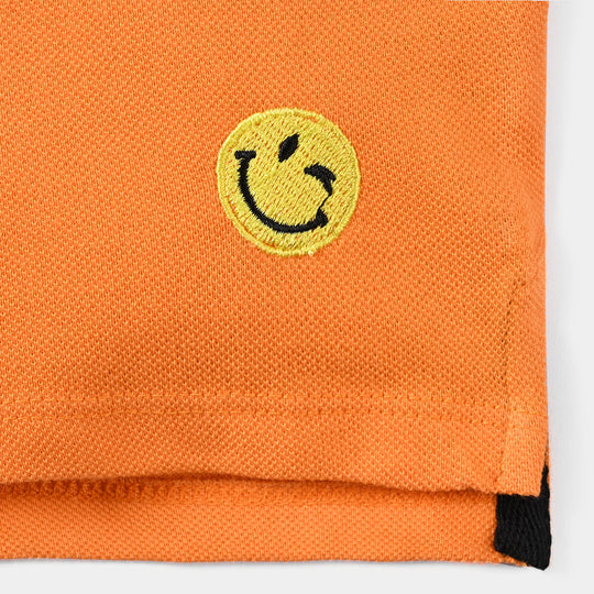 Infant Boys Cotton PK Polo T-shirt Smiley-B. Marigold