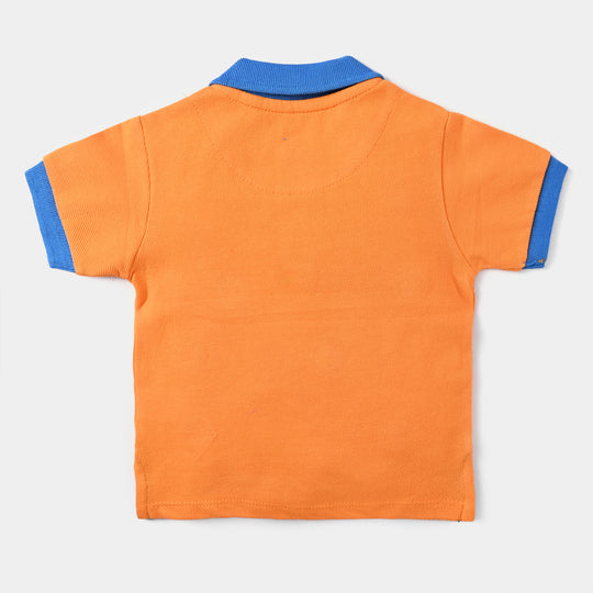Infant Boys Cotton PK Polo T-shirt Smiley-B. Marigold