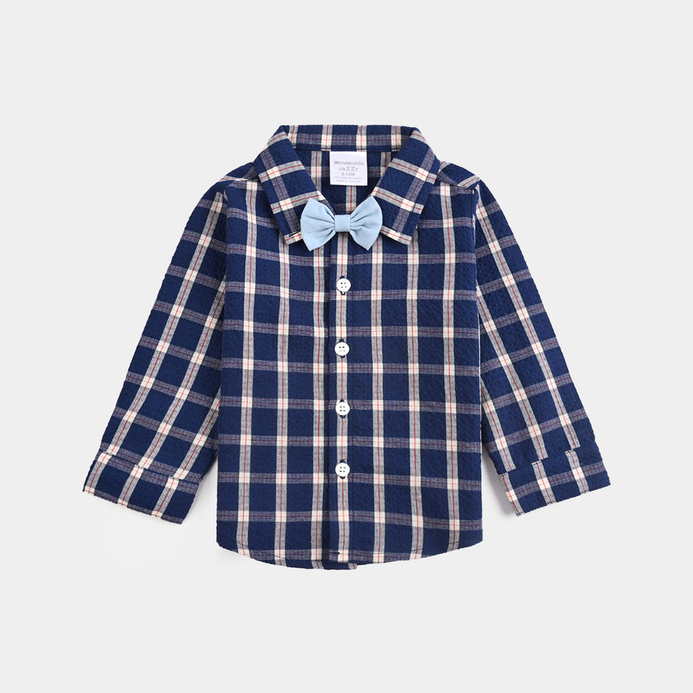 Infant Boys Cotton Interlock Suit-Navy Check