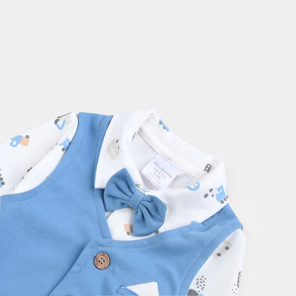Infant Boys Cotton Interlock Romper-Blue/White