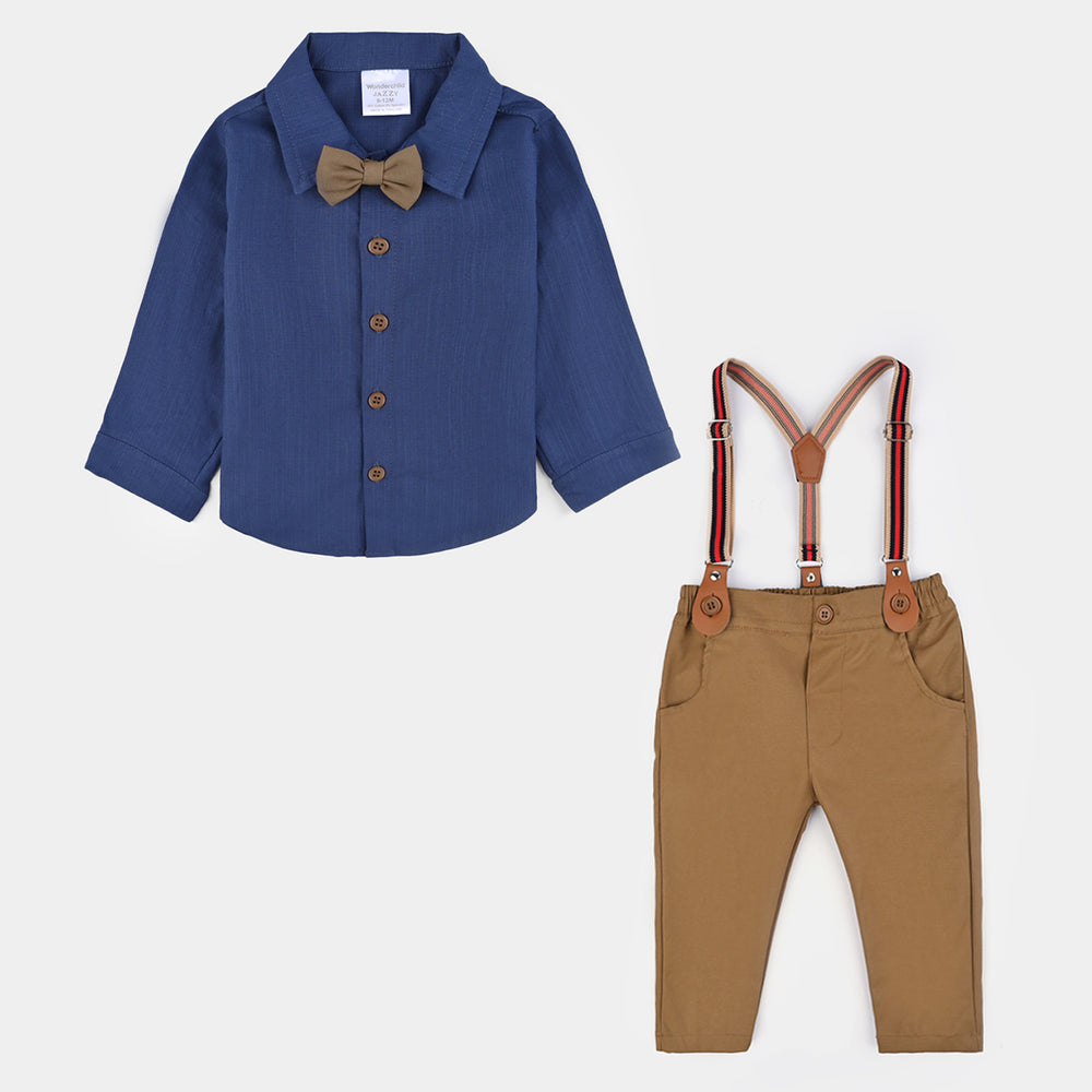 Infant Boys Cotton Interlock Suit -Brown/Navy