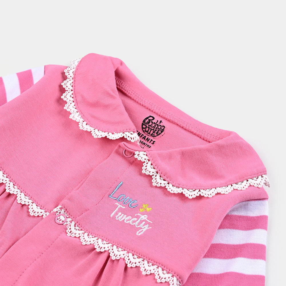 Infant Girls Cotton Interlock Knitted Romper -Sachet Pink