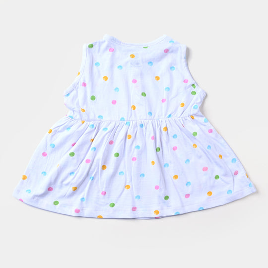 Girls Cotton Terry Knitted Frock Polka Dots-Printed