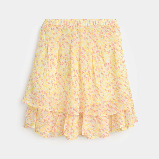 Girls Chiffon Short Skirt Pink Floral-Yellow