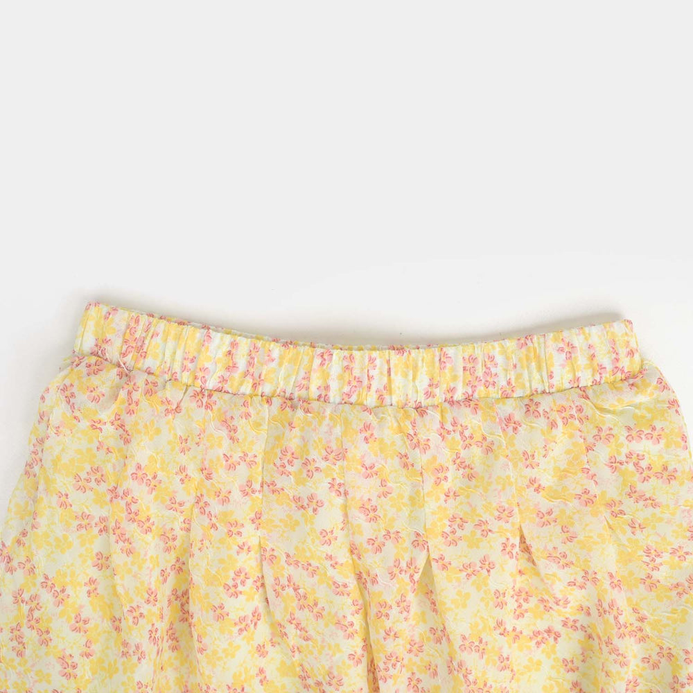 Girls Chiffon Short Skirt Pink Floral-Yellow