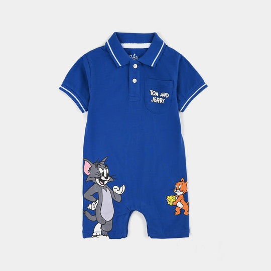 Infant Boys Jumbo Pique Knitted Romper-Blue