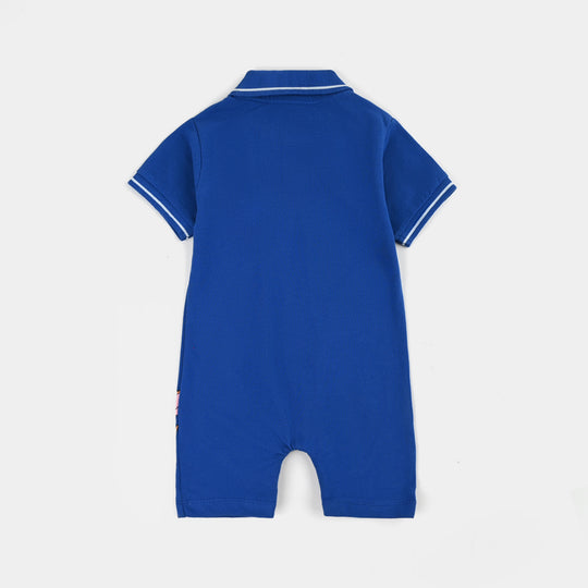 Infant Boys Jumbo Pique Knitted Romper-Blue