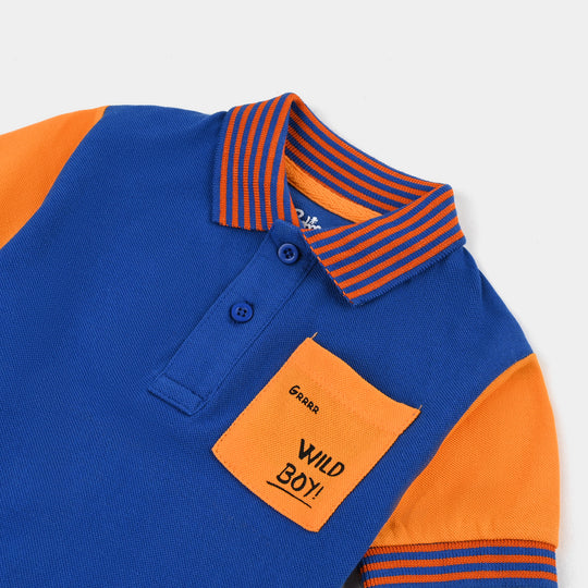 Infant Boys Jumbo Pique Polo Lion-C.Blue
