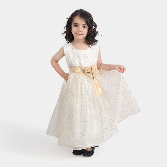 Girls Organza Fancy Frock Grace-White Gold
