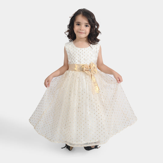 Girls Organza Fancy Frock Grace-White Gold