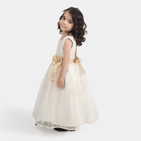 Girls Organza Fancy Frock Grace-White Gold