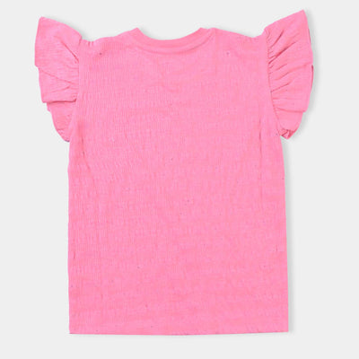 Girls Cotton Jersey T-Shirt H/S Texture-Hot Pink