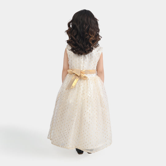 Girls Organza Fancy Frock Grace-White Gold