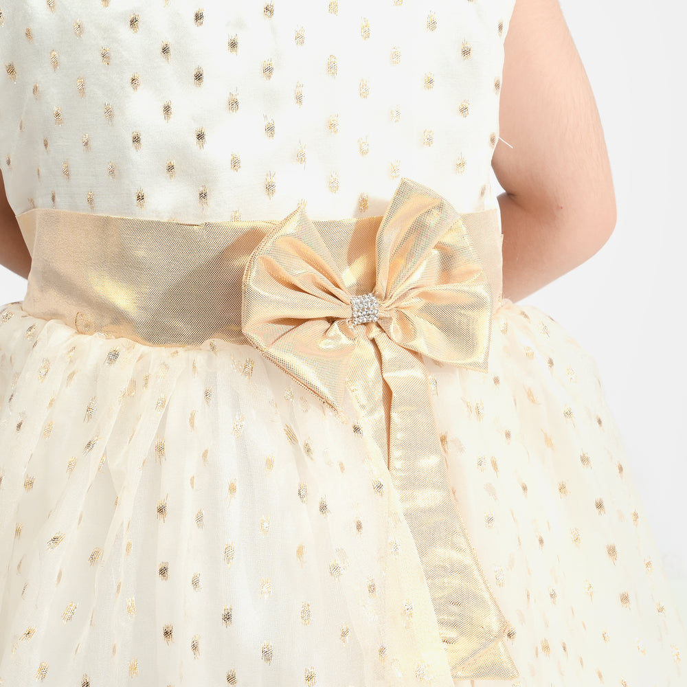 Girls Organza Fancy Frock Grace-White Gold