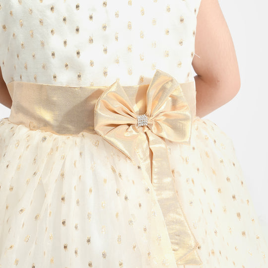 Girls Organza Fancy Frock Grace-White Gold