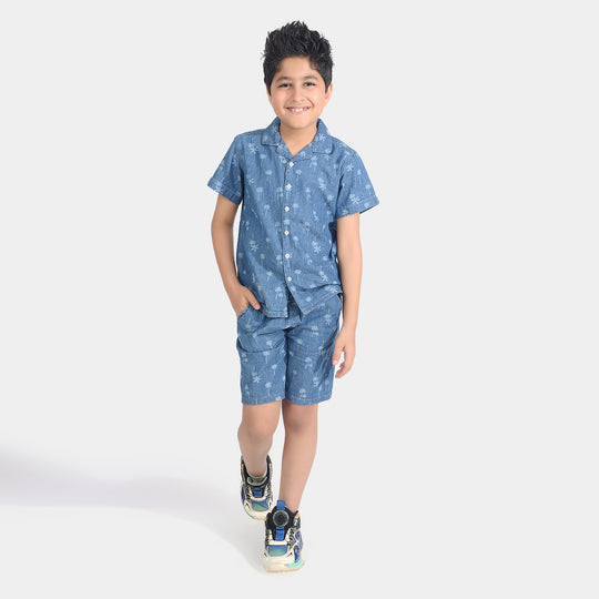 Boys Denim Suit Palm Trees-Blue