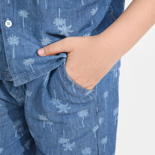 Boys Denim Suit Palm Trees-Blue