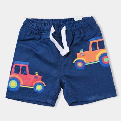 Infant Boys Cotton Twill Short Colored Trucks-NAVY