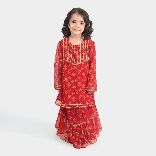 Girls Chiffon 2Pcs Little Gold-RED