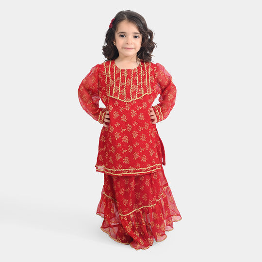 Girls Chiffon 2Pcs Little Gold-RED