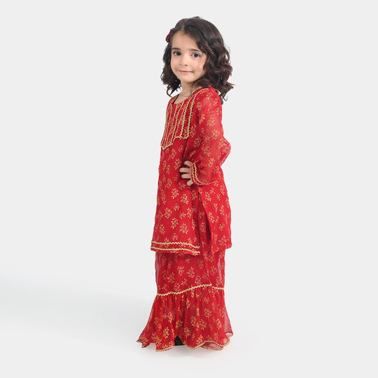 Girls Chiffon 2Pcs Little Gold-RED