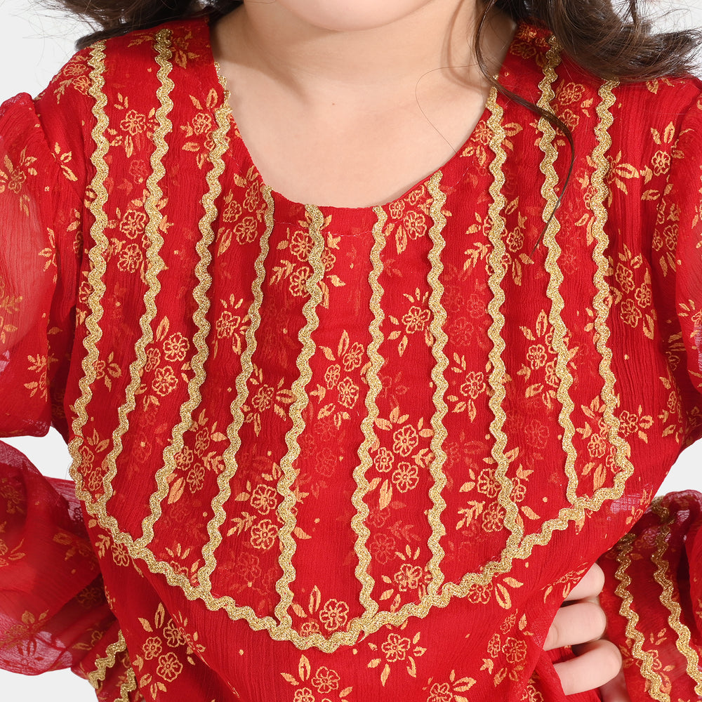 Girls Chiffon 2Pcs Little Gold-RED