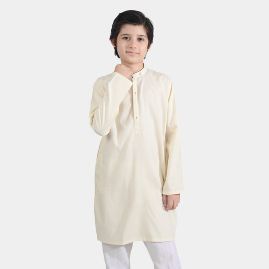 Boys Poly Viscose Embroidered Kurta (Contrast EMB)-Cream