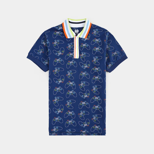 Boys Jumbo Pique Polo Joy Stick-Navy Blue