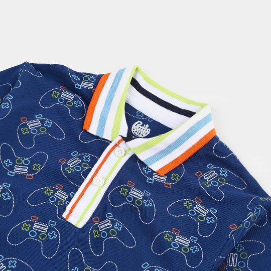 Boys Jumbo Pique Polo Joy Stick-Navy Blue