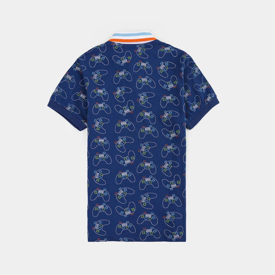 Boys Jumbo Pique Polo Joy Stick-Navy Blue