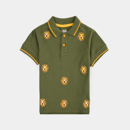 Infant Boys Jumbo Pique Polo Lion Face