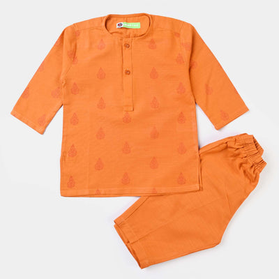 Infants Boys Cotton Slub Shalwar Suit (DAMASK)-B.Orange