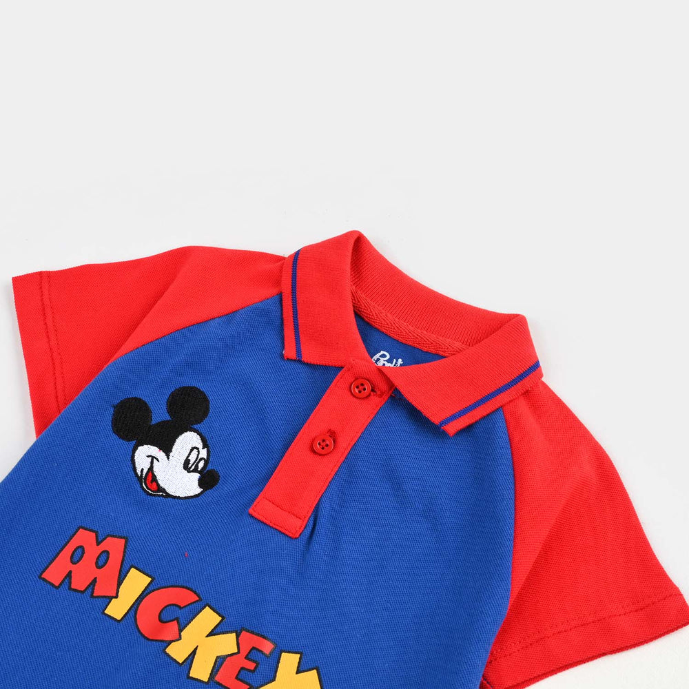 Infant Boys Jumbo Pique Knitted Romper -Blue
