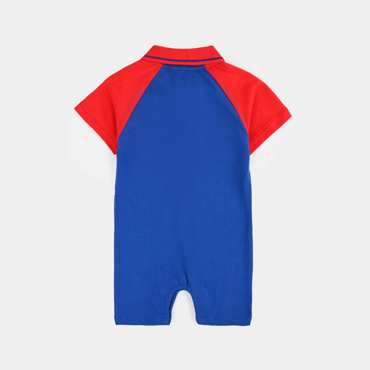 Infant Boys Jumbo Pique Knitted Romper -Blue