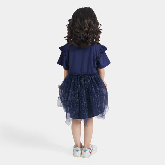 Girls Lycra Jersey Frock-NAVY