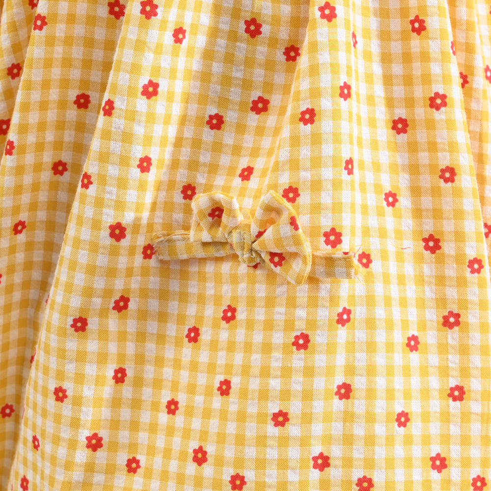 Girls Cotton Casual Frock Yellow Checks-Mustard