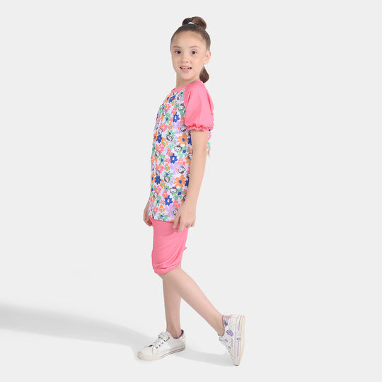 Girls Microfiber Jersey 2 Piece Suit-Pink