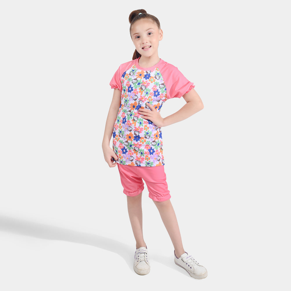 Girls Microfiber Jersey 2 Piece Suit-Pink