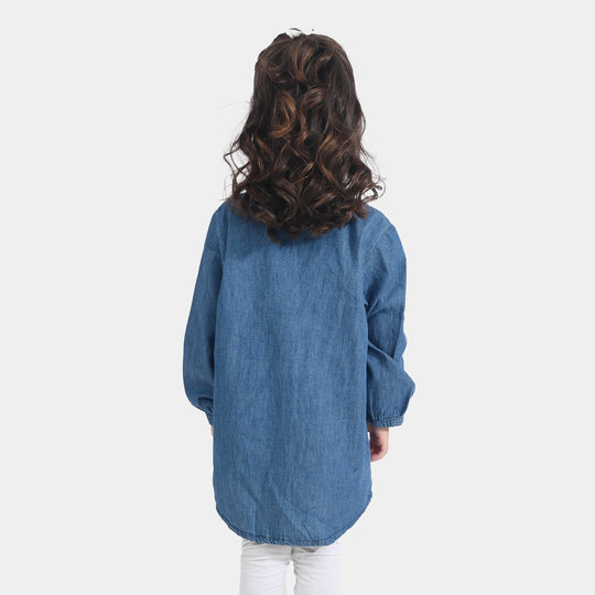 Girls Denim rigid Emb Top Yellow Flowers-Blue