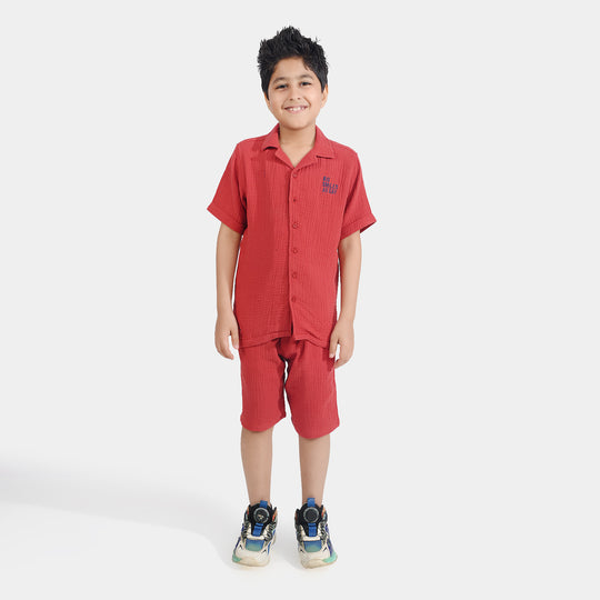 Boys Cotton Woven Suit Big Smile All Day-M-MAROON