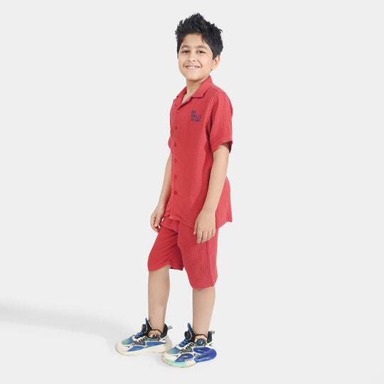 Boys Cotton Woven Suit Big Smile All Day-M-MAROON