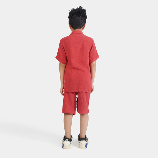Boys Cotton Woven Suit Big Smile All Day-M-MAROON