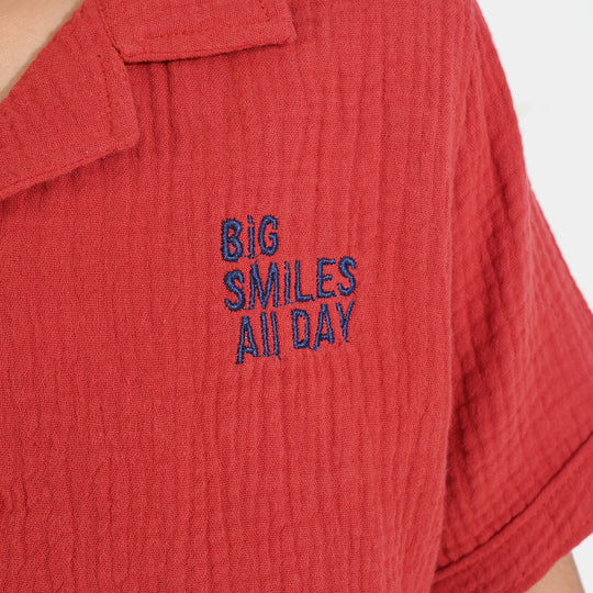 Boys Cotton Woven Suit Big Smile All Day-M-MAROON